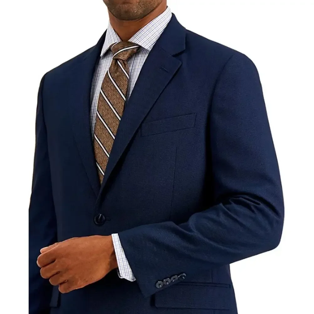 Nautica Men's Blue Birdseye Modern-Fit Bi-Stretch Formal Suit Blazer Size 44S